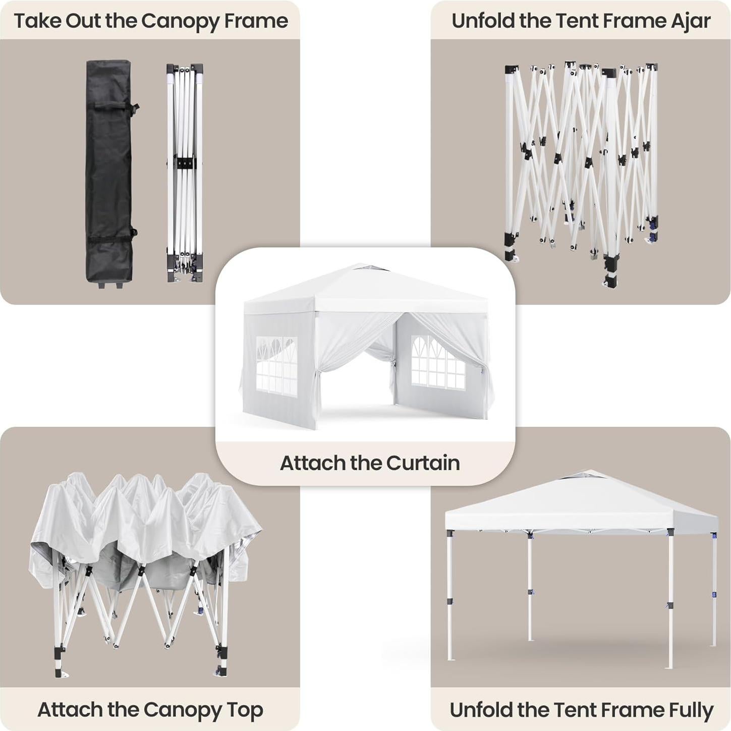 Carpa Plegable Bealife 3x3m con Paredes Removibles y Altura Ajustable