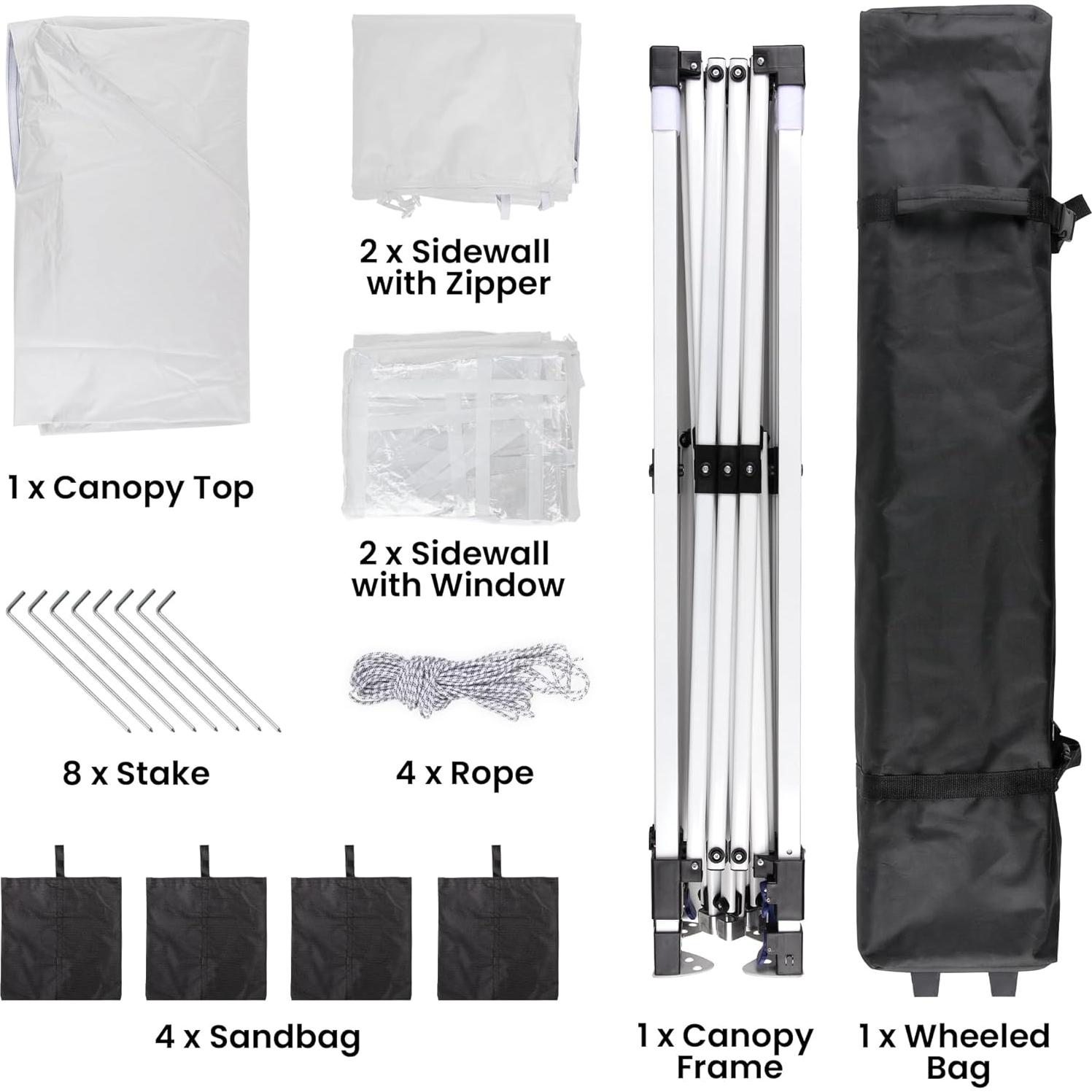 Carpa Plegable Bealife 3x3m con Paredes Removibles y Altura Ajustable