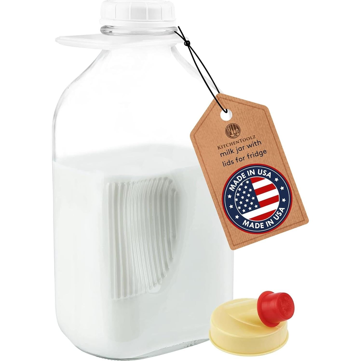 Jarra de Leche de Vidrio KitchenToolz 1.89 L con Tapa y Pico Vertedor