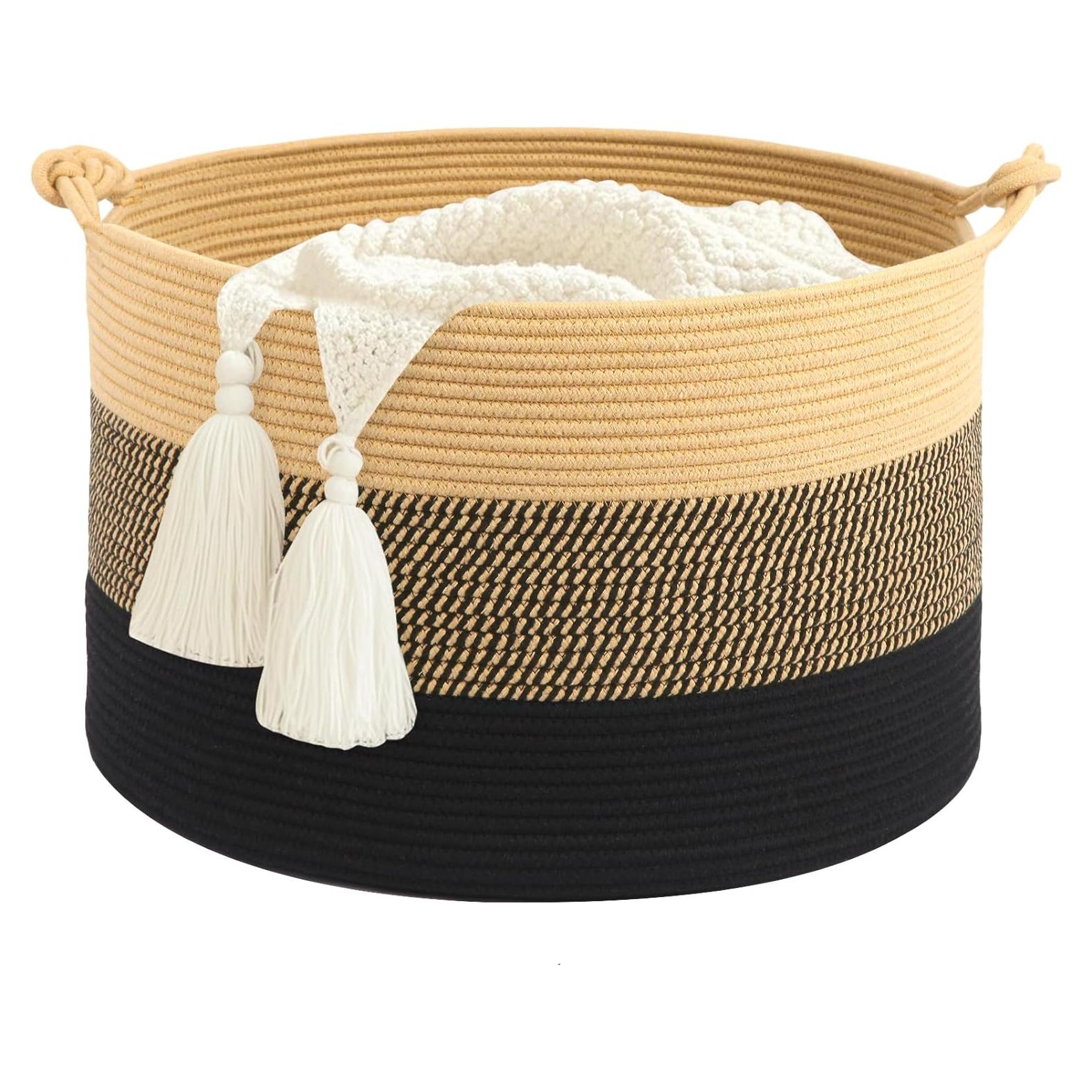 Cesta de Ropa HOBASKET 50.8x33 cm Algodón Trenzado Marrón/Negro