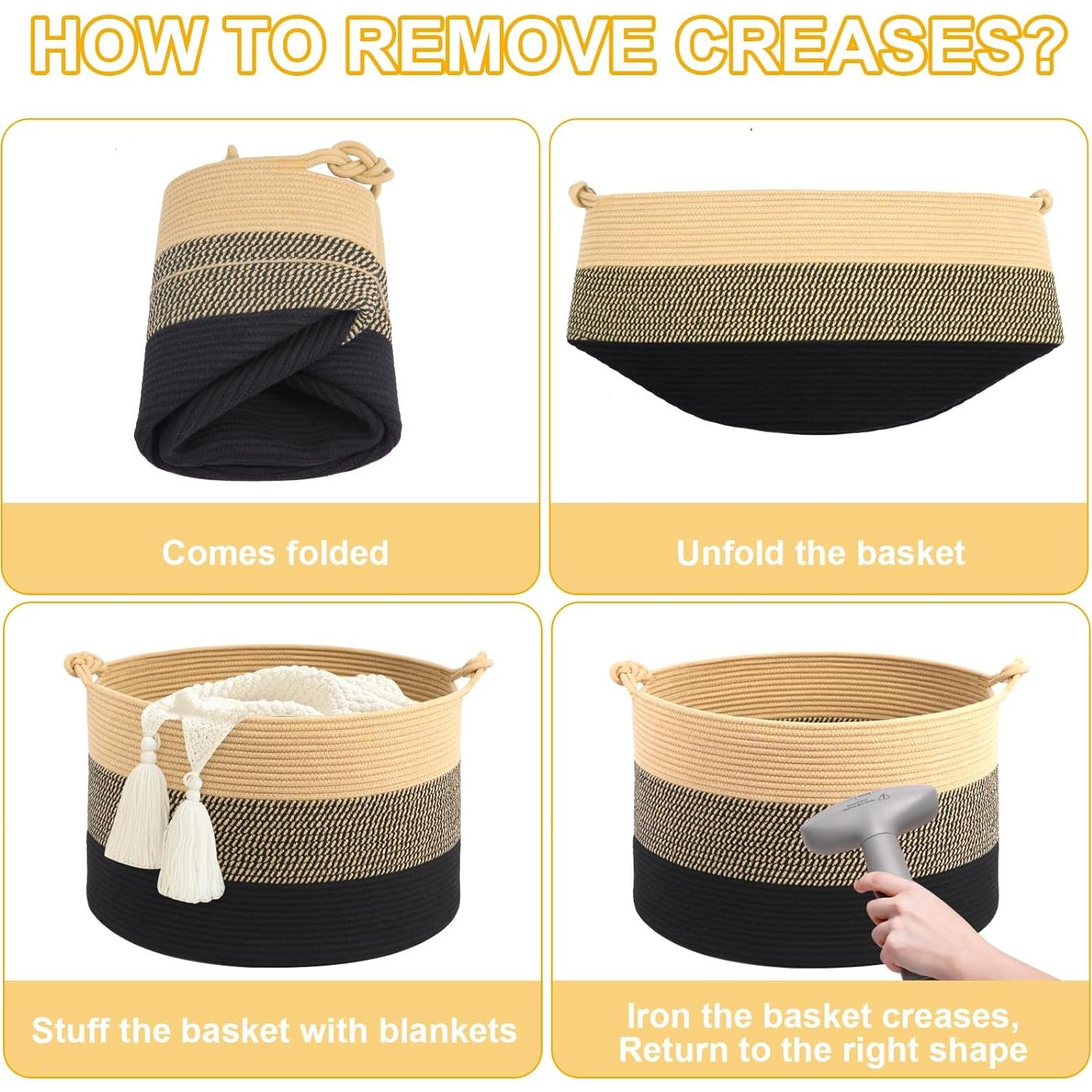 Cesta de Ropa HOBASKET 50.8x33 cm Algodón Trenzado Marrón/Negro