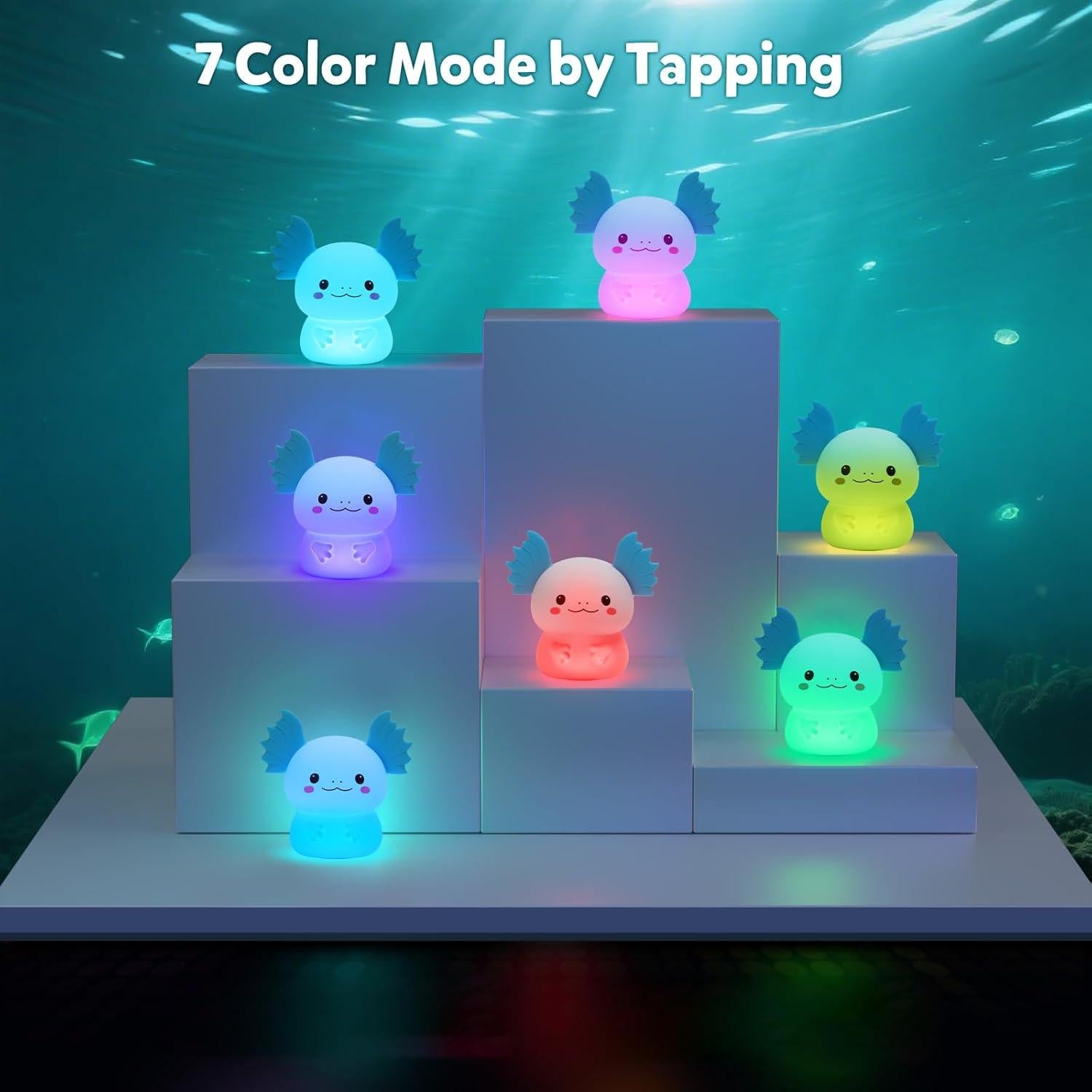 Luz Nocturna Axolote Ollycasa, 7 Colores, Recargable, 11cm