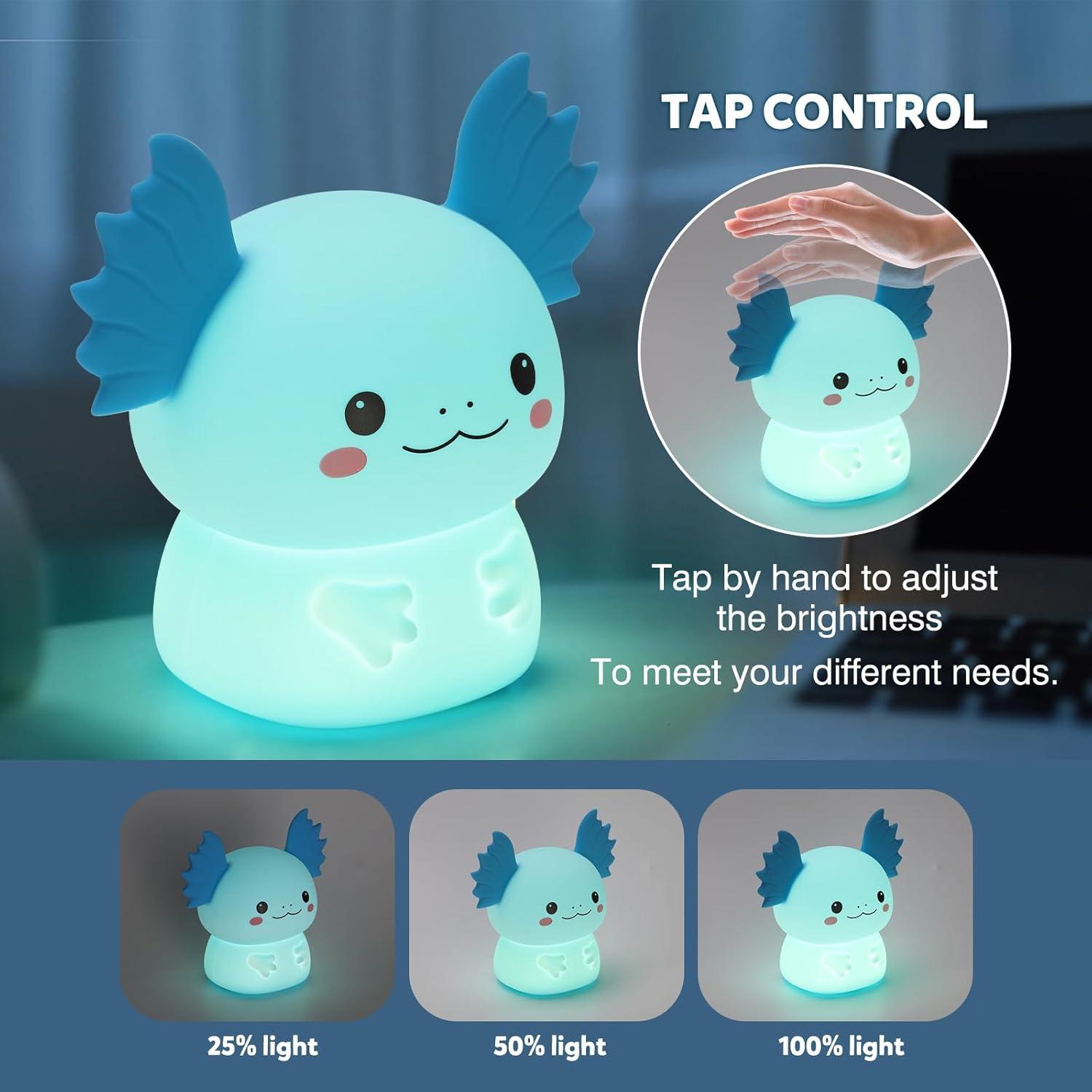 Luz Nocturna Axolote Ollycasa, 7 Colores, Recargable, 11cm