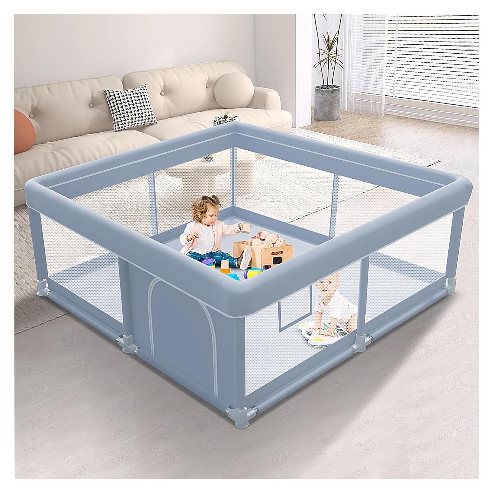 Parque Infantil 127x127 cm Xvishx Gris - Seguro y Portátil