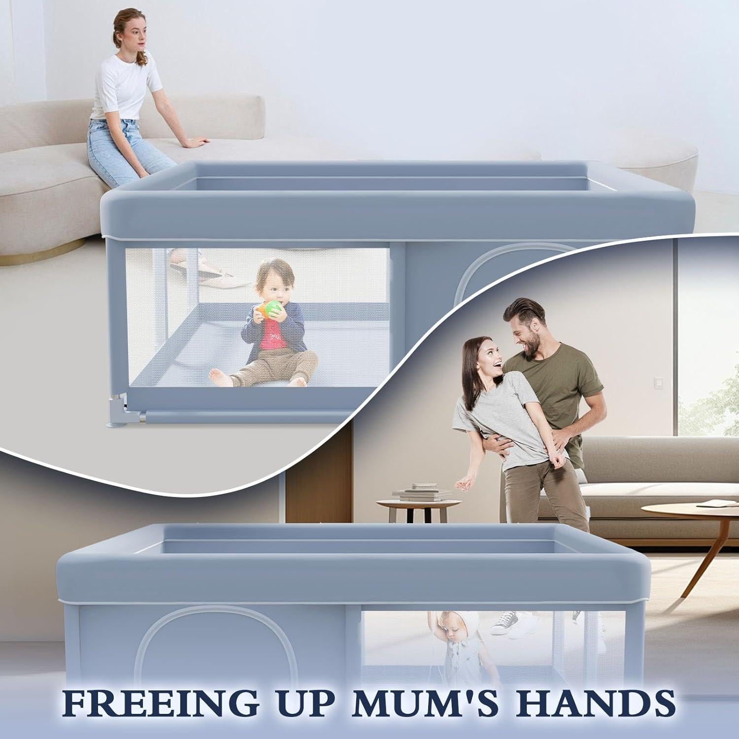 Parque Infantil 127x127 cm Xvishx Gris - Seguro y Portátil