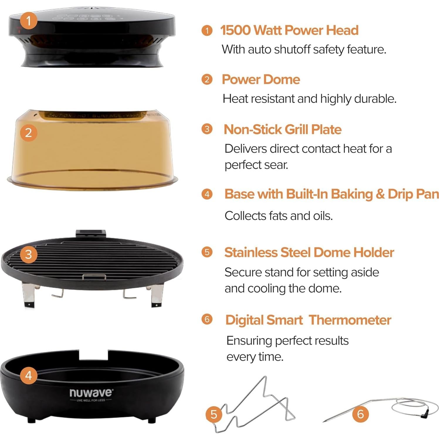 Horno de Parrilla Nuwave Primo 1500W, Termómetro Digital, 4.08kg