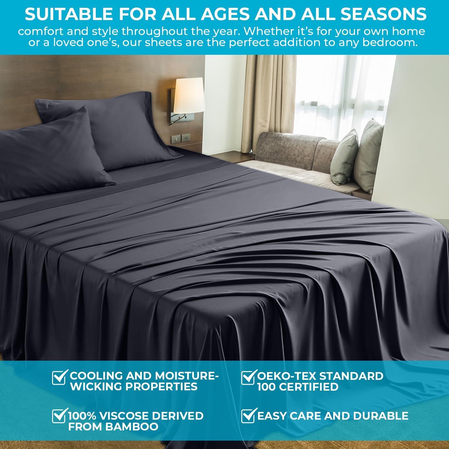 Juego de Sábanas 4 Piezas DrSleeep Reina Viscosa Bambú Gris
