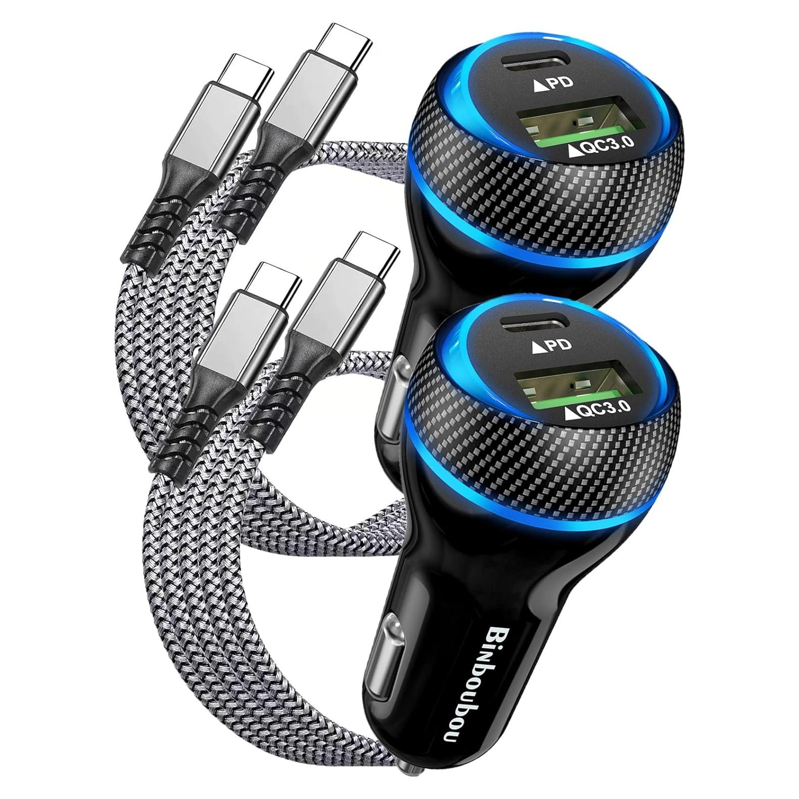 Paquete 2 Cargadores de Coche Rápido 48W Tipo C BiNboubou