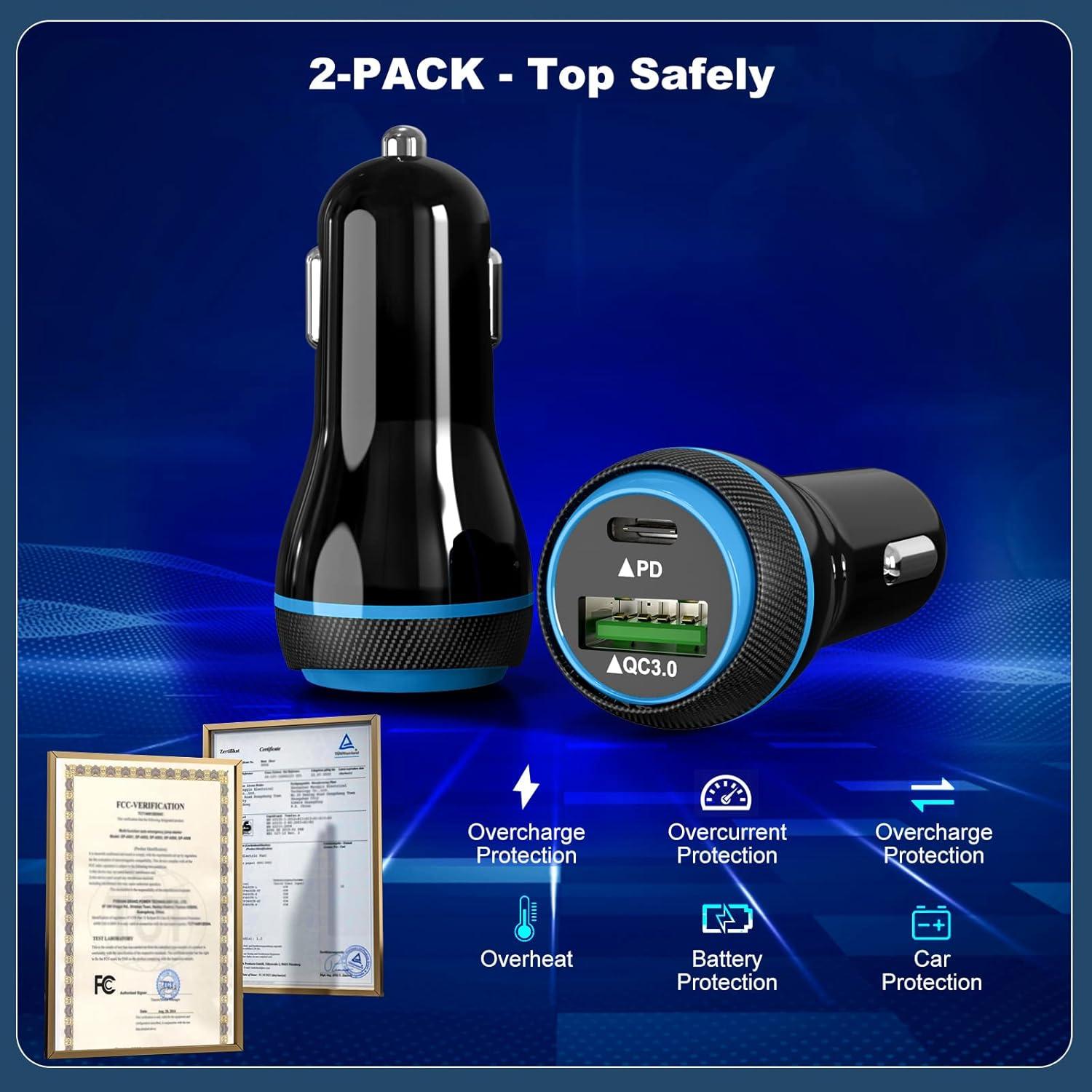 Paquete 2 Cargadores de Coche Rápido 48W Tipo C BiNboubou