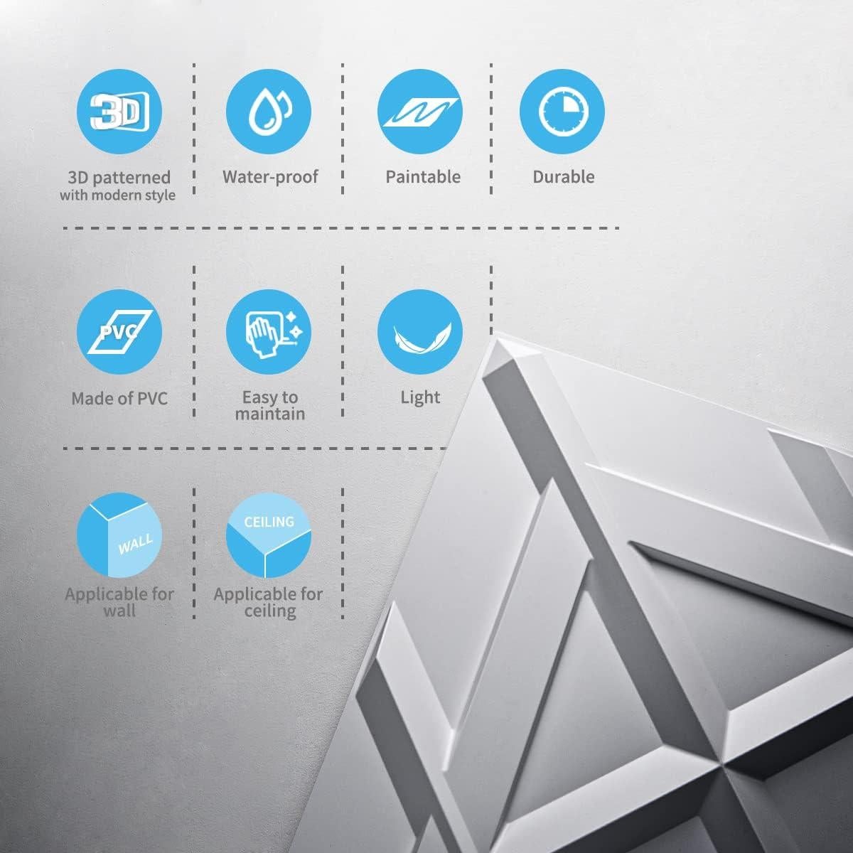 Panel de Pared 3D PVC Art3d Blanco Mate 12 Unidades 50x50 cm