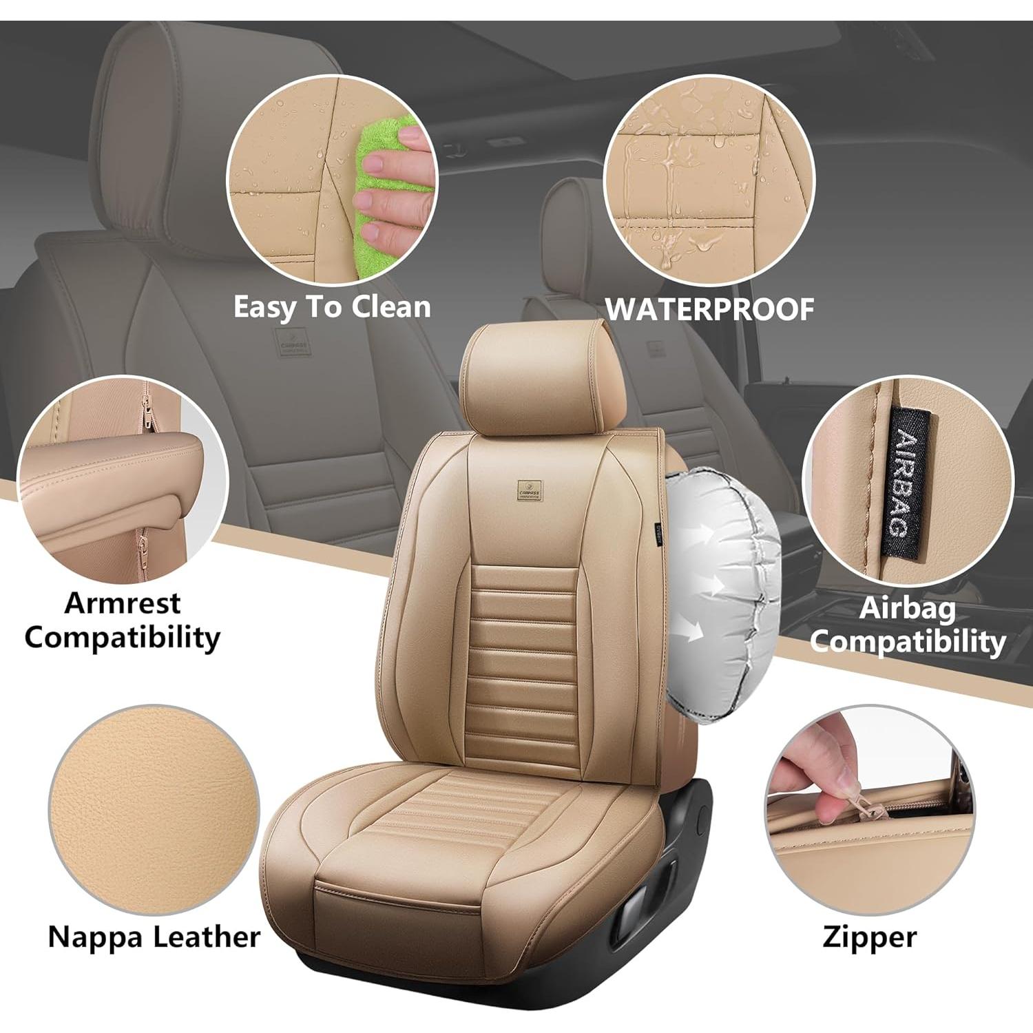 Cubiertas de Asiento de Cuero Nappa CAR PASS Juego Completo Beige