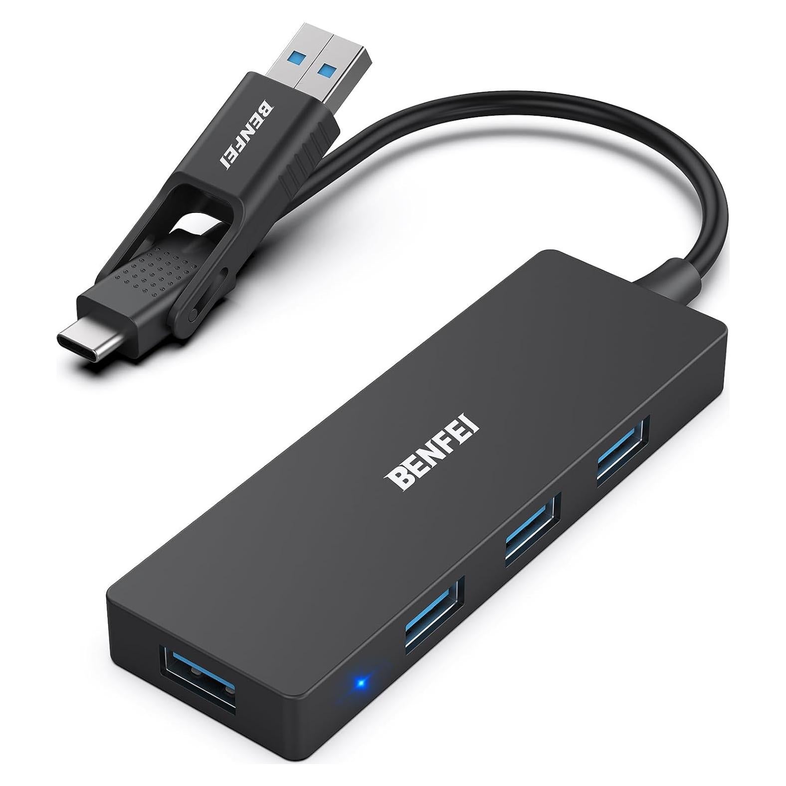 Hub USB 3.0 BENFEI 4 Puertos Tipo-C y Tipo-A Negro