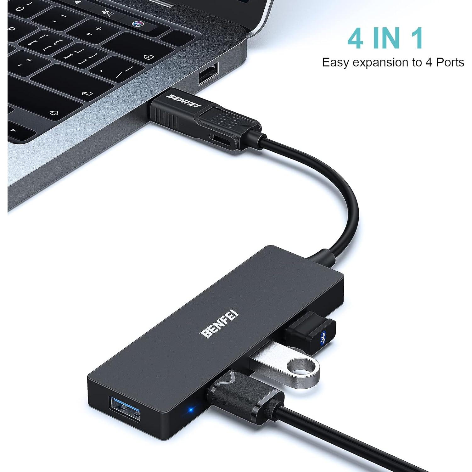 Hub USB 3.0 BENFEI 4 Puertos Tipo-C y Tipo-A Negro