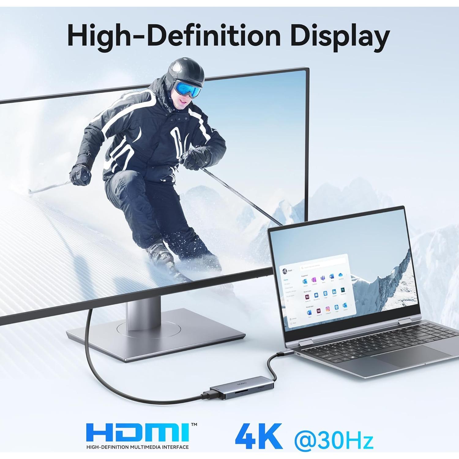 Adaptador Hub USB C HODO 6 en 1 HDMI 4K y 3 USB 3.0
