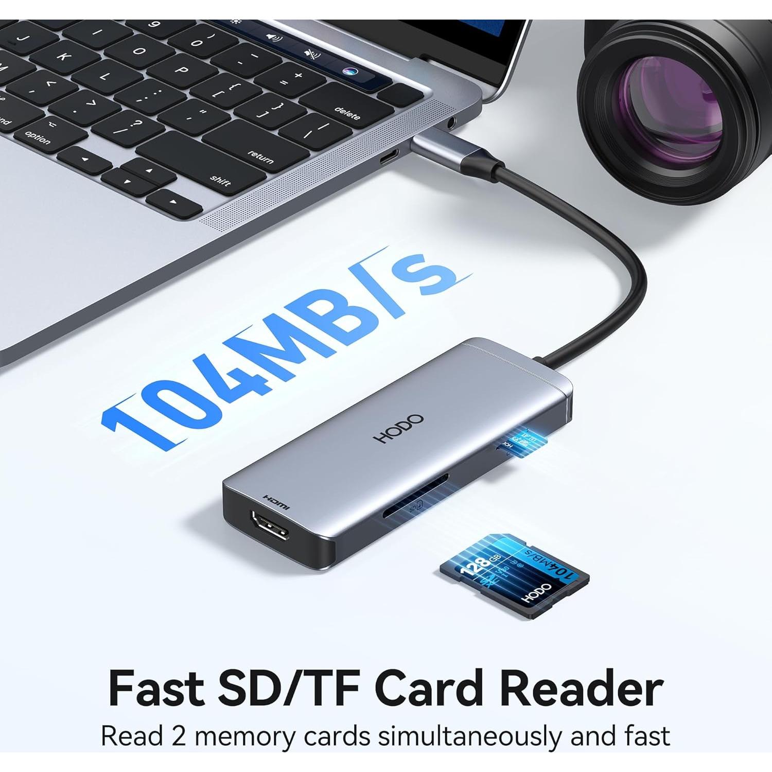 Adaptador Hub USB C HODO 6 en 1 HDMI 4K y 3 USB 3.0