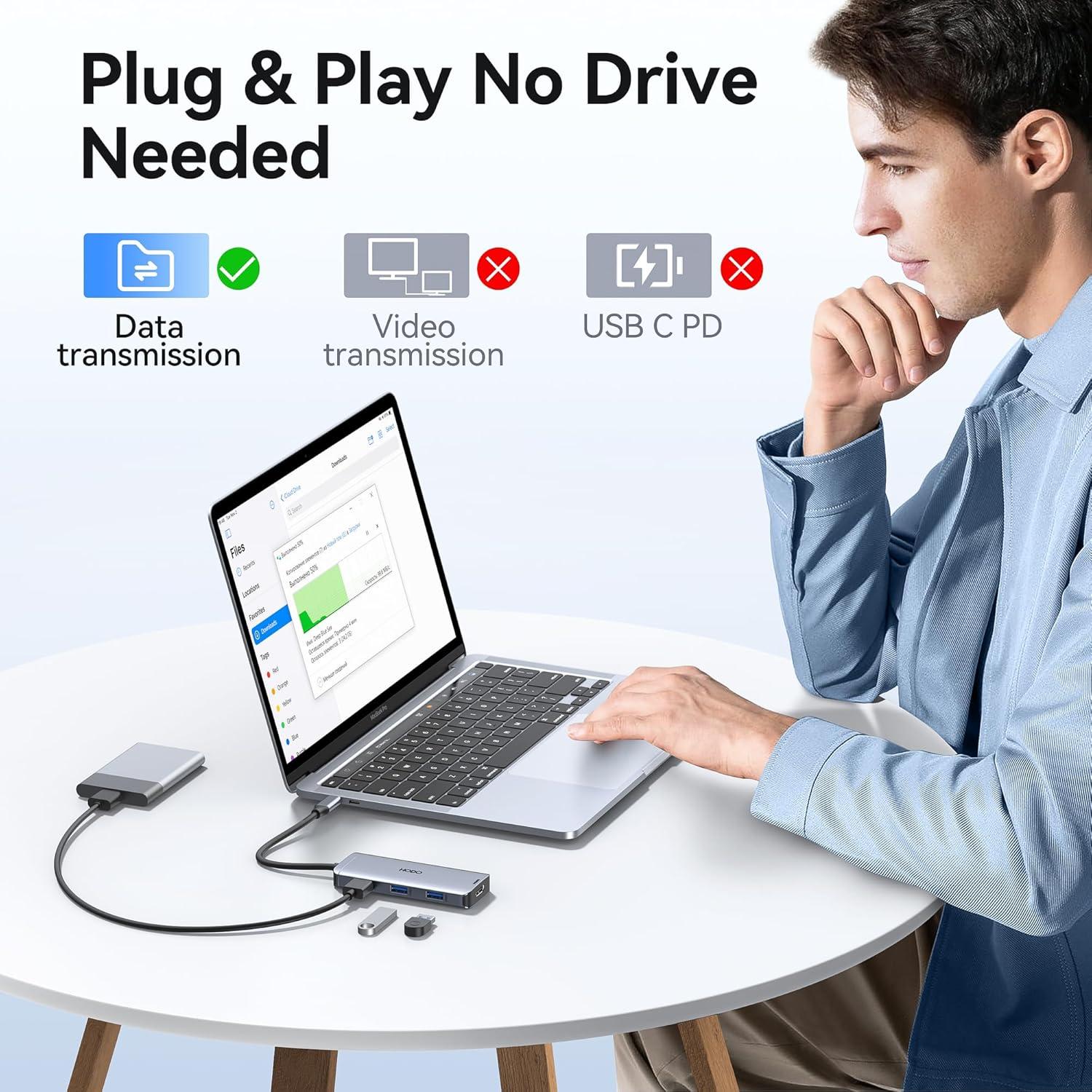 Adaptador Hub USB C HODO 6 en 1 HDMI 4K y 3 USB 3.0