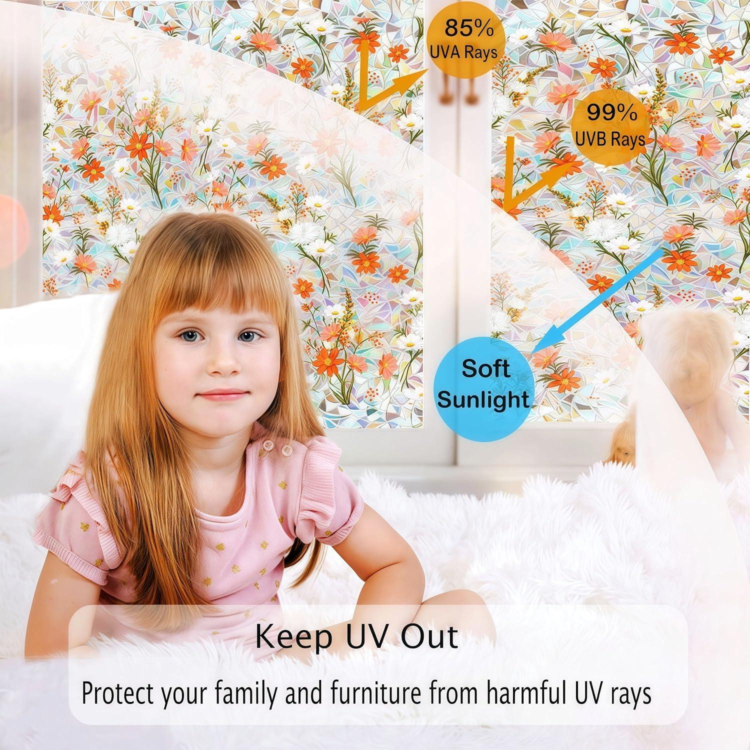 Película de Privacidad KHEIMWE 42.9x100 cm Arcoíris Floral