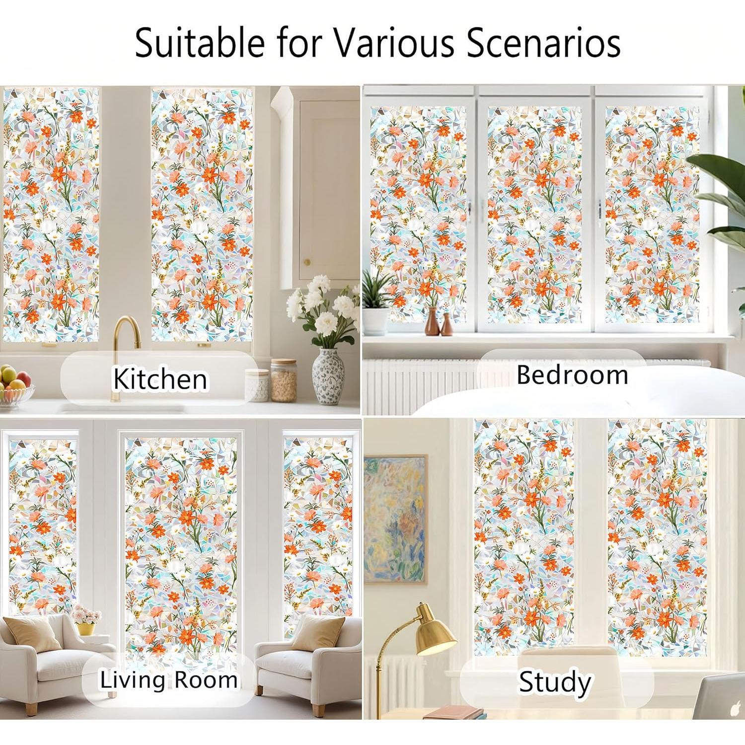 Película de Privacidad KHEIMWE 42.9x100 cm Arcoíris Floral