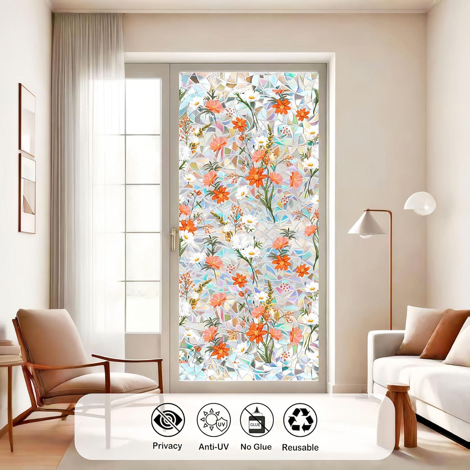 Película de Privacidad KHEIMWE 42.9x100 cm Arcoíris Floral