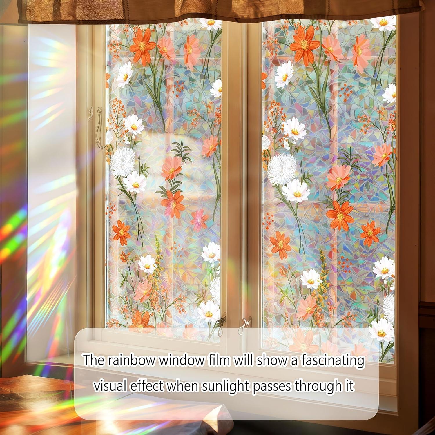 Película de Privacidad KHEIMWE 42.9x100 cm Arcoíris Floral