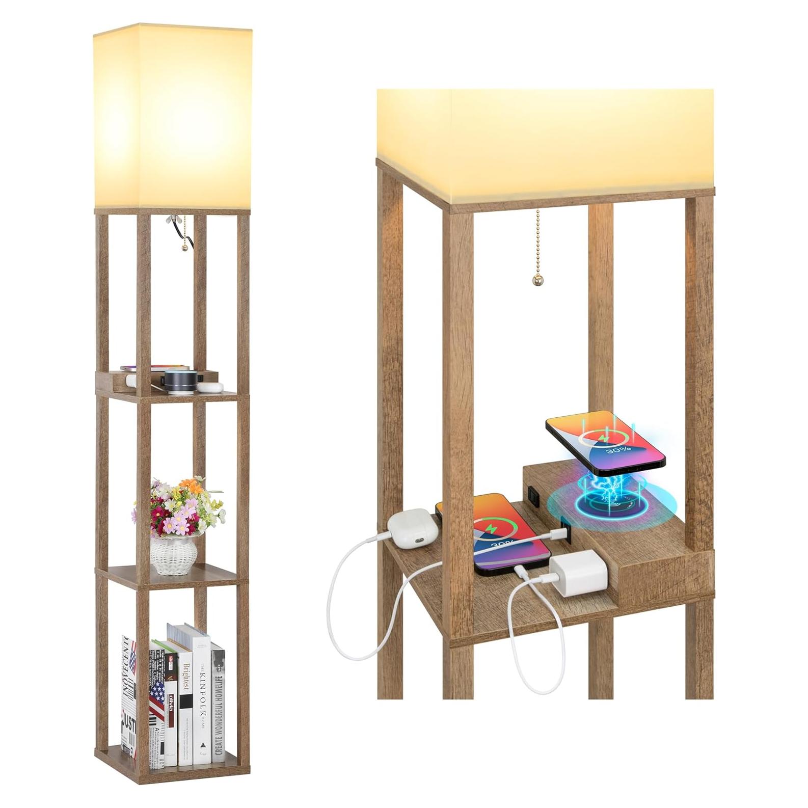 Lámpara de Pie Mlambert con Cargador Inalámbrico y USB