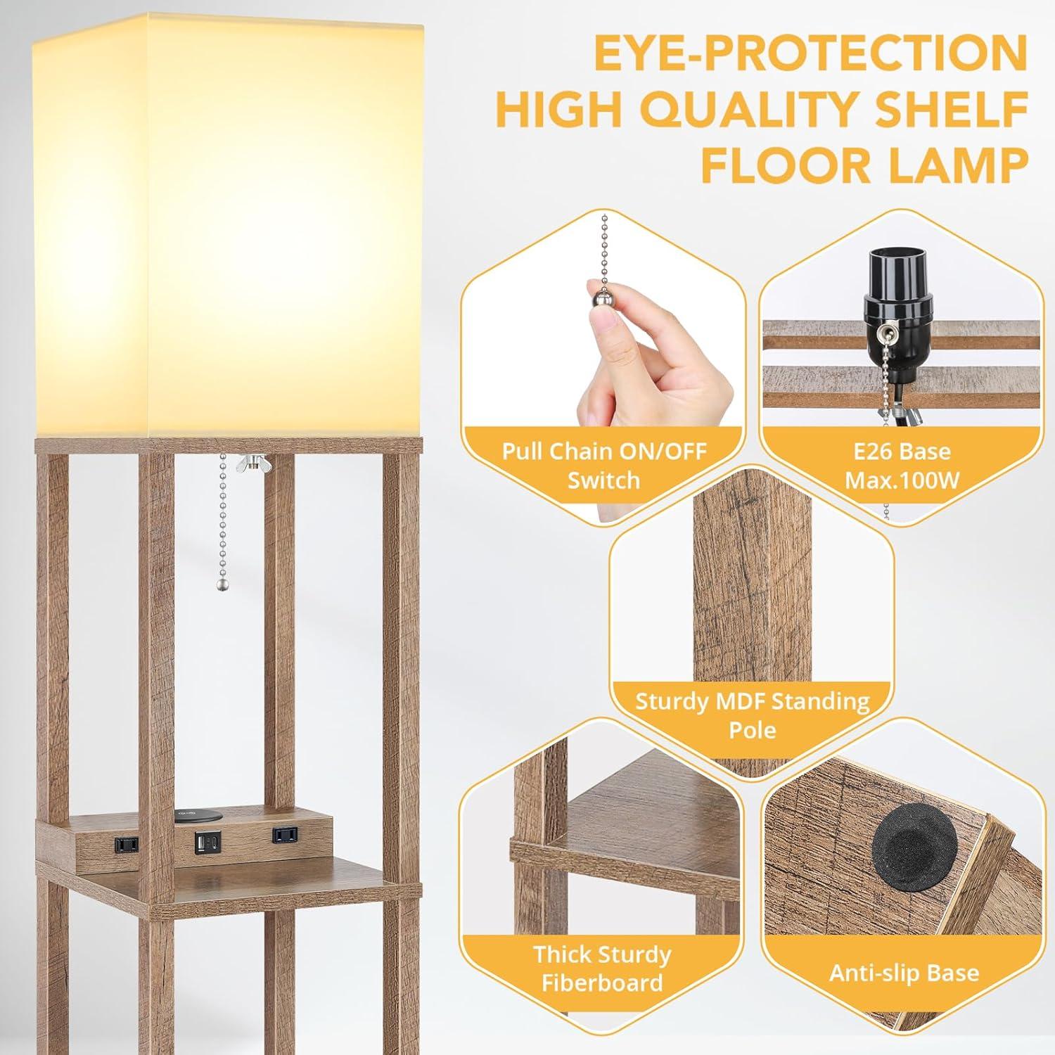 Lámpara de Pie Mlambert con Cargador Inalámbrico y USB