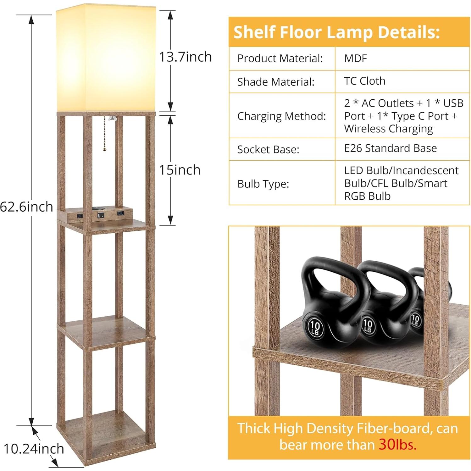 Lámpara de Pie Mlambert con Cargador Inalámbrico y USB