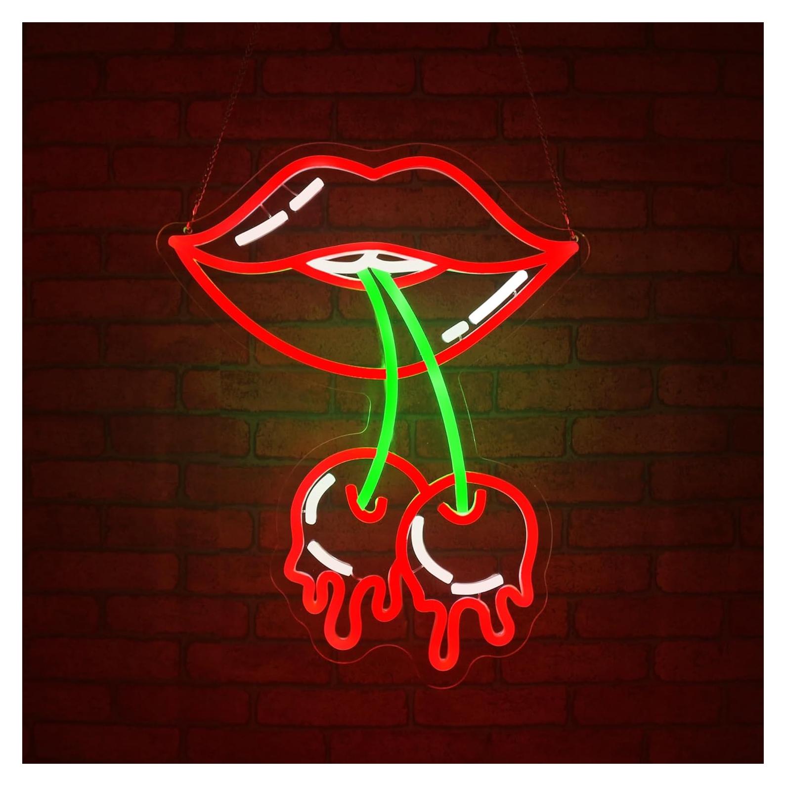 Letrero de Neón LED Labios de Cereza JGHTURIE para Decoración