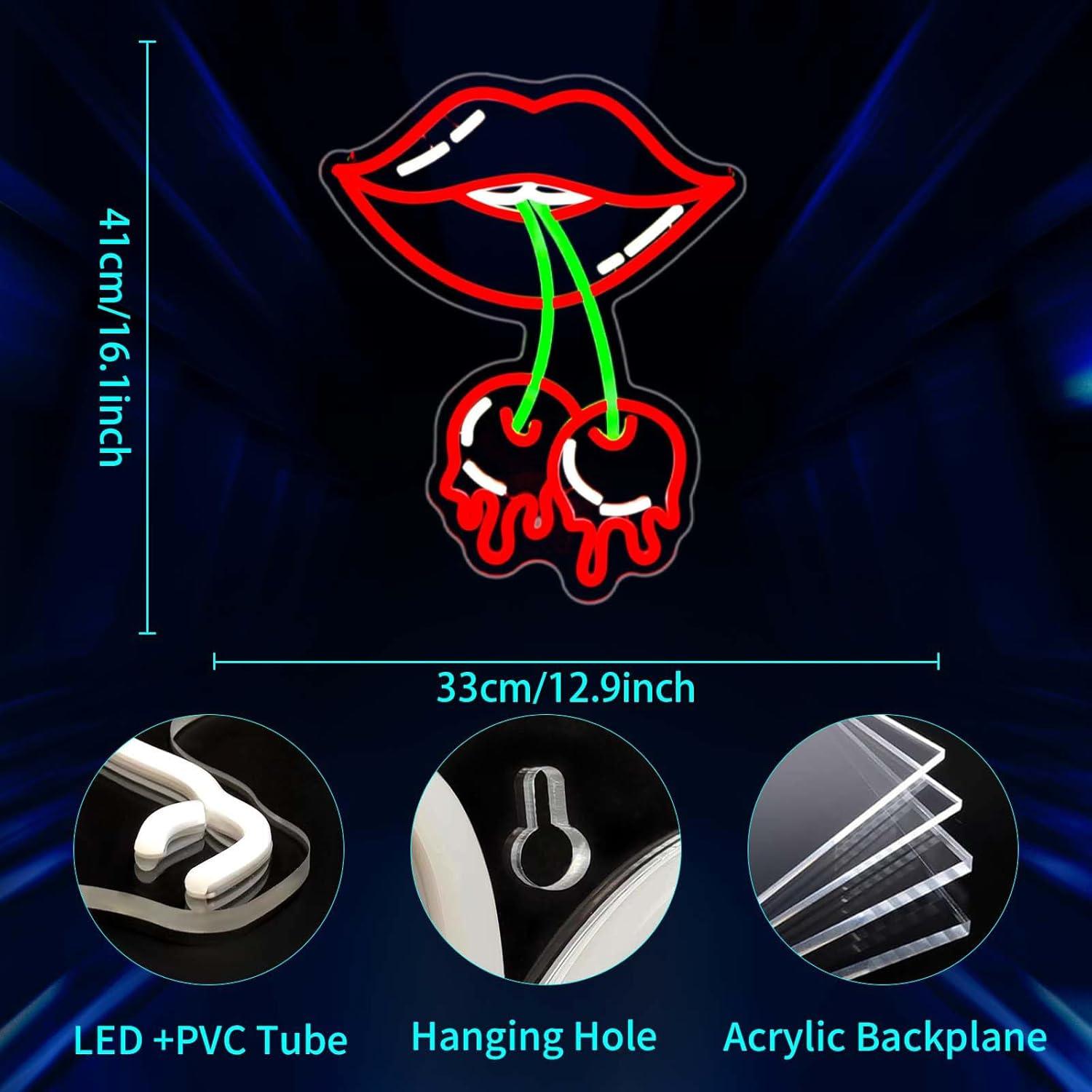 Letrero de Neón LED Labios de Cereza JGHTURIE para Decoración
