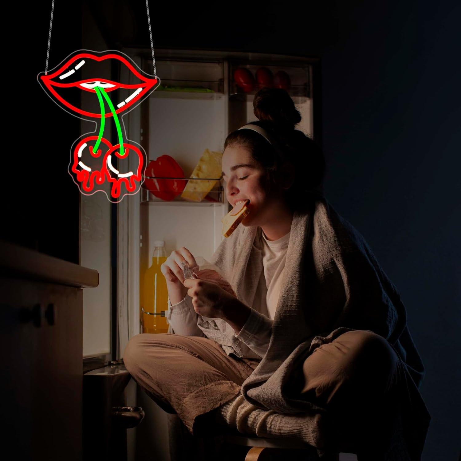 Letrero de Neón LED Labios de Cereza JGHTURIE para Decoración