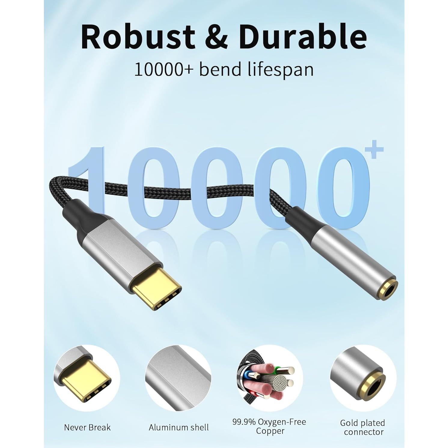 Adaptador USB C a 3.5mm Bkduice - 2 Piezas HiFi Audio