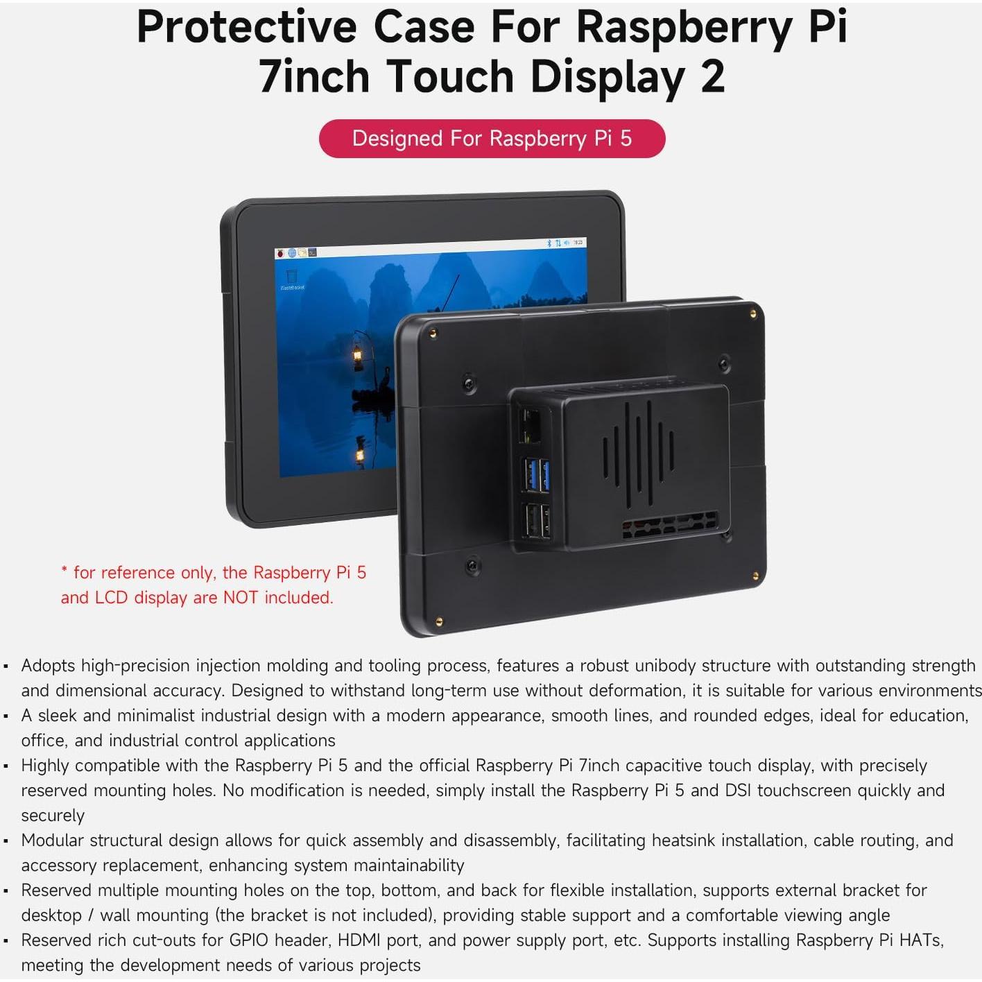 Funda Protectora Waveshare PI5-CASE-TD2 para Pantalla 7" RPi