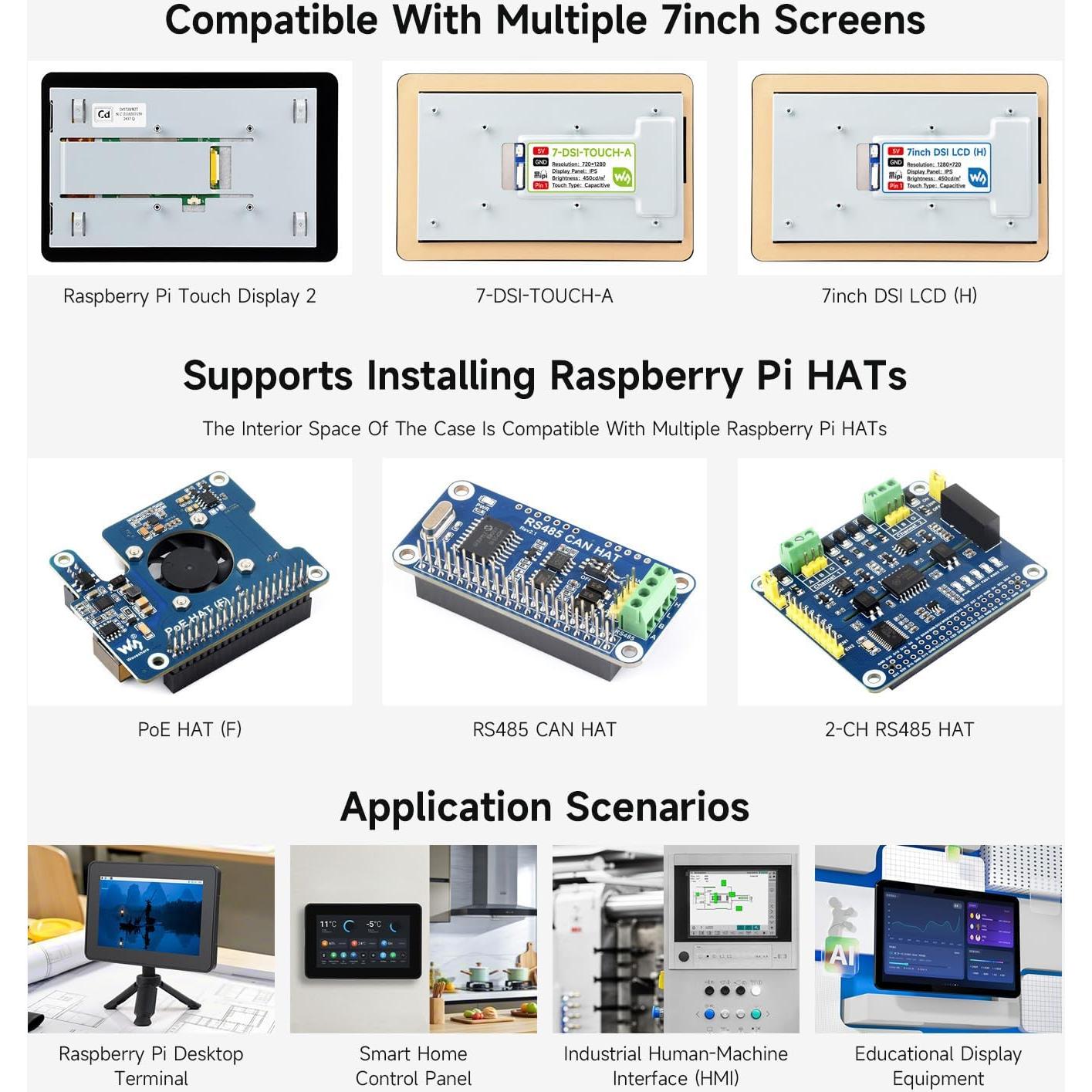 Funda Protectora Waveshare PI5-CASE-TD2 para Pantalla 7" RPi
