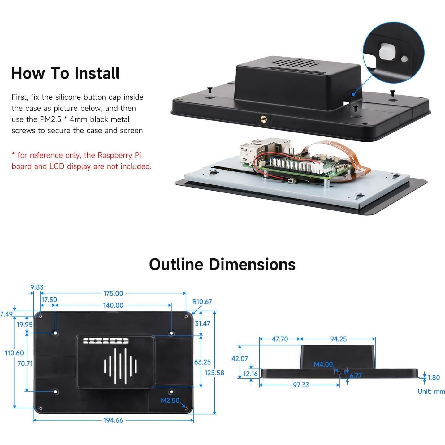 Funda Protectora Waveshare PI5-CASE-TD2 para Pantalla 7" RPi