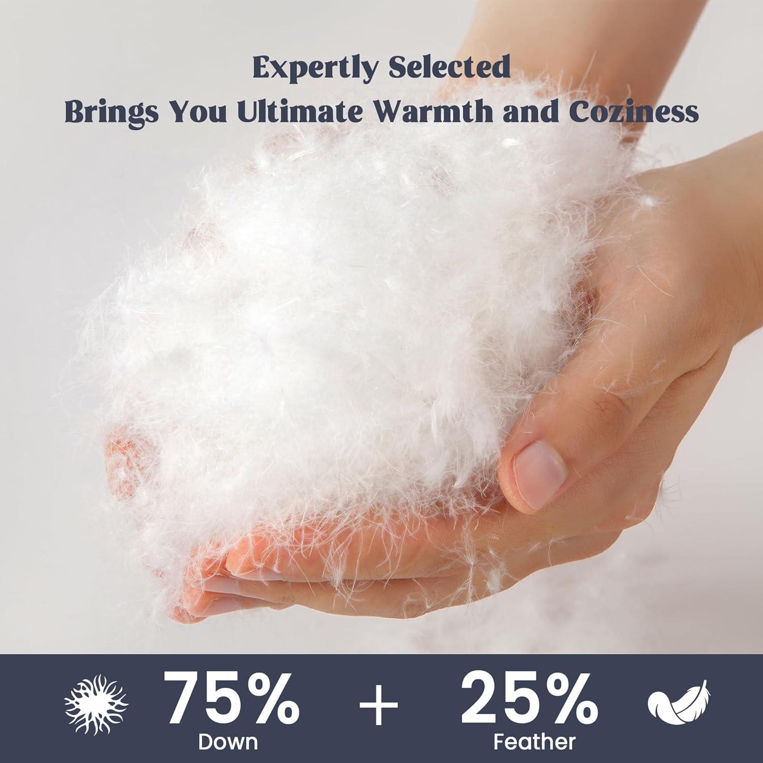 puredown® Blankets Queen Size - Soft Lightweight Down Blanket for Bed, Cozy Warm Luxury Bed Blanket with Satin Trim, Cotton Cover, White (90"X90")