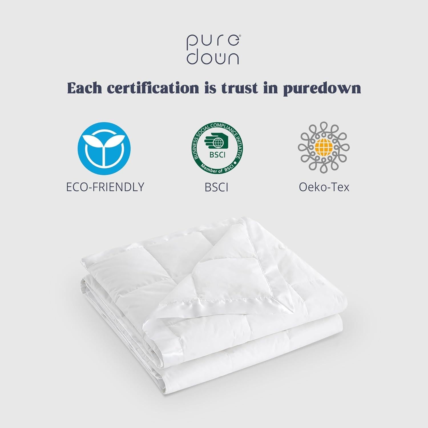 puredown® Blankets Queen Size - Soft Lightweight Down Blanket for Bed, Cozy Warm Luxury Bed Blanket with Satin Trim, Cotton Cover, White (90"X90")