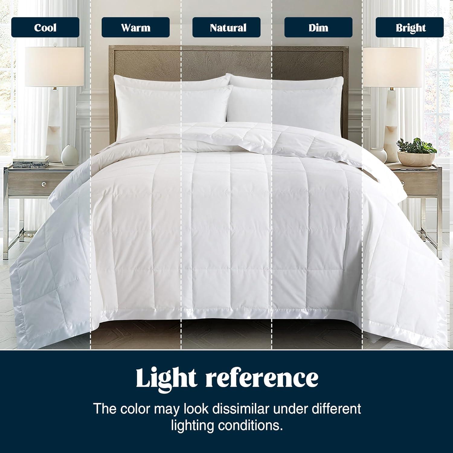 puredown® Blankets Queen Size - Soft Lightweight Down Blanket for Bed, Cozy Warm Luxury Bed Blanket with Satin Trim, Cotton Cover, White (90"X90")