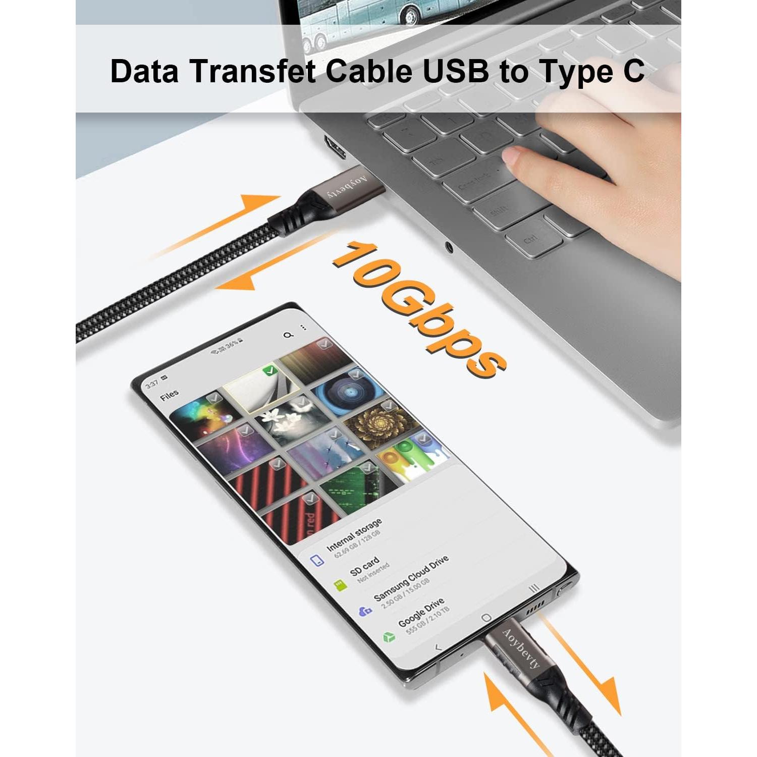 Cable USB A a USB C 0.5m 2 Paquete Aoybevty 60W 10Gbps