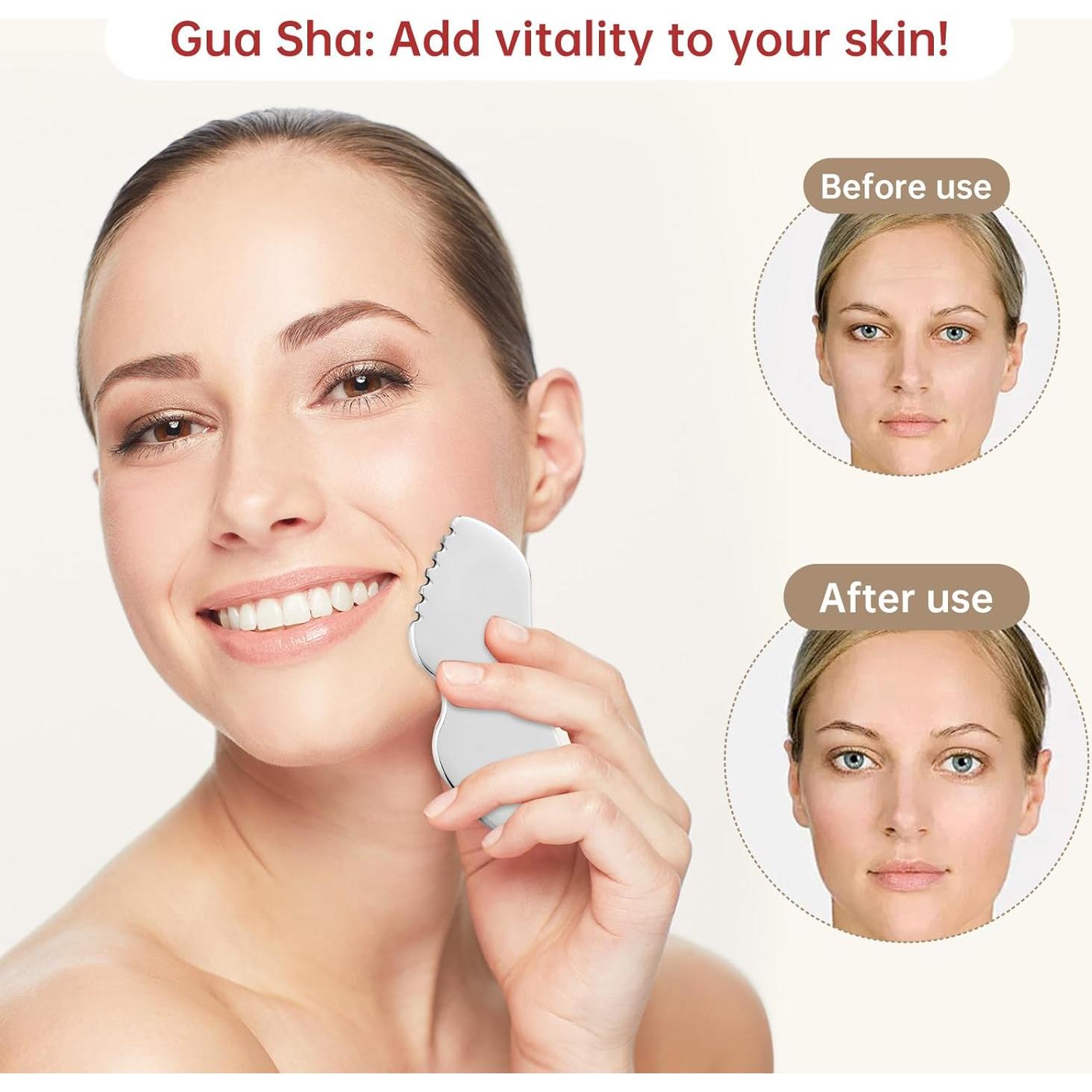 Herramienta Gua Sha Facial Acero Inoxidable FSwsawX 13.59cm