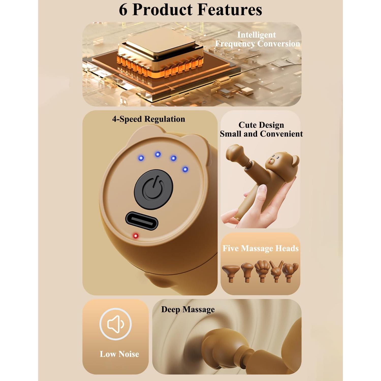 Pistola de Masaje Winb Mgbear-2023, 5 Cabezas, 4 Velocidades