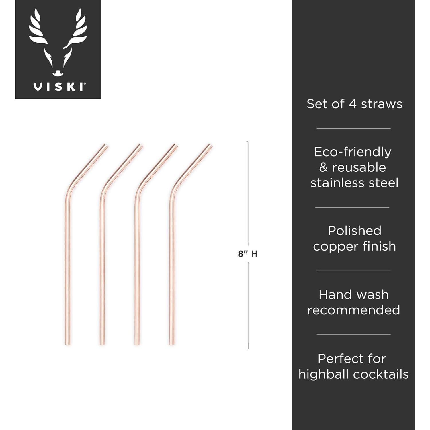 Set de 4 Popotes de Cobre Reutilizables Viski 20.32 cm