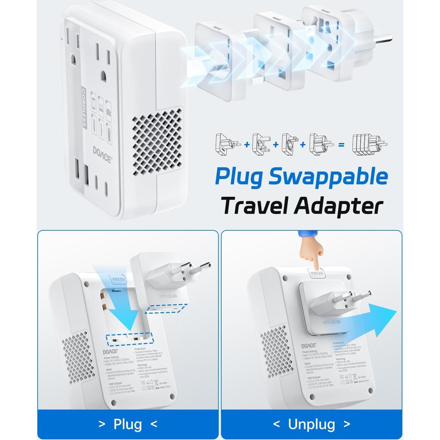 Convertidor de Voltaje DOACE 350W 220V a 110V con USB