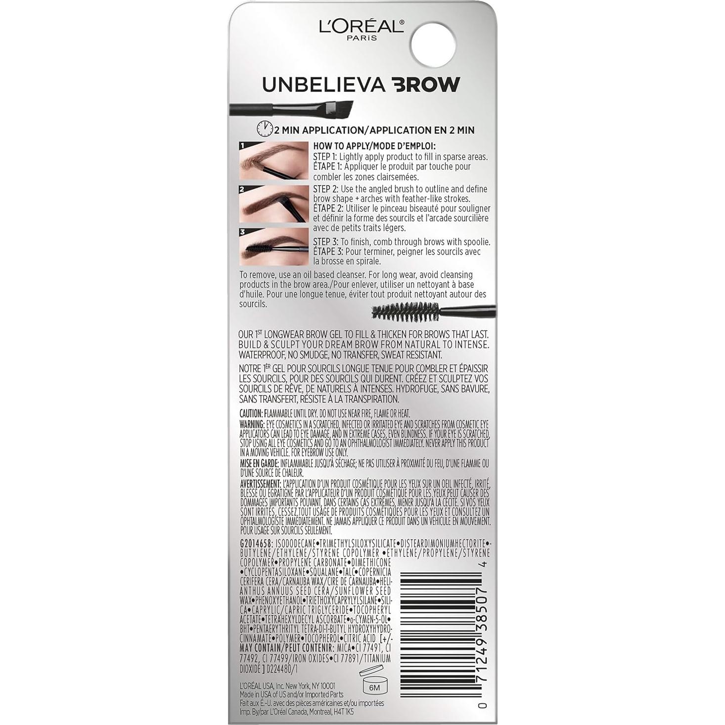 Gel de Cejas L'Oreal Paris Unbelieva-Brow Negro 4.4 ml