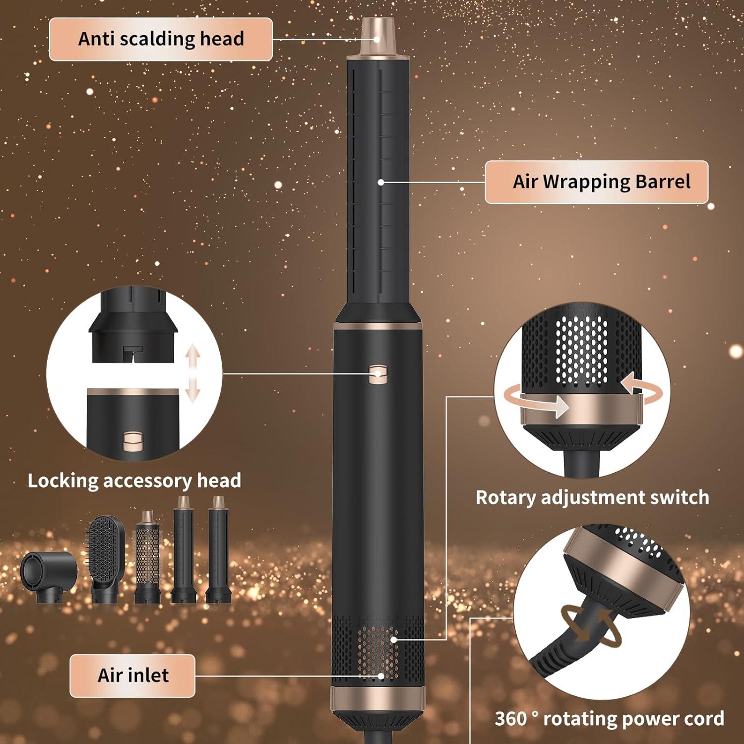 Cepillo Secador 5 en 1 Welltop WT-638 Negro con Iones Negativos