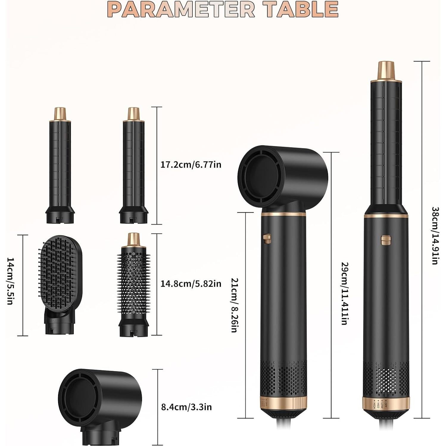 Cepillo Secador 5 en 1 Welltop WT-638 Negro con Iones Negativos