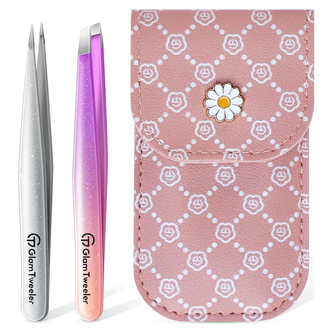 Juego de Pinzas de Precisión GlamTweeler con Estuche - Violeta y Plata