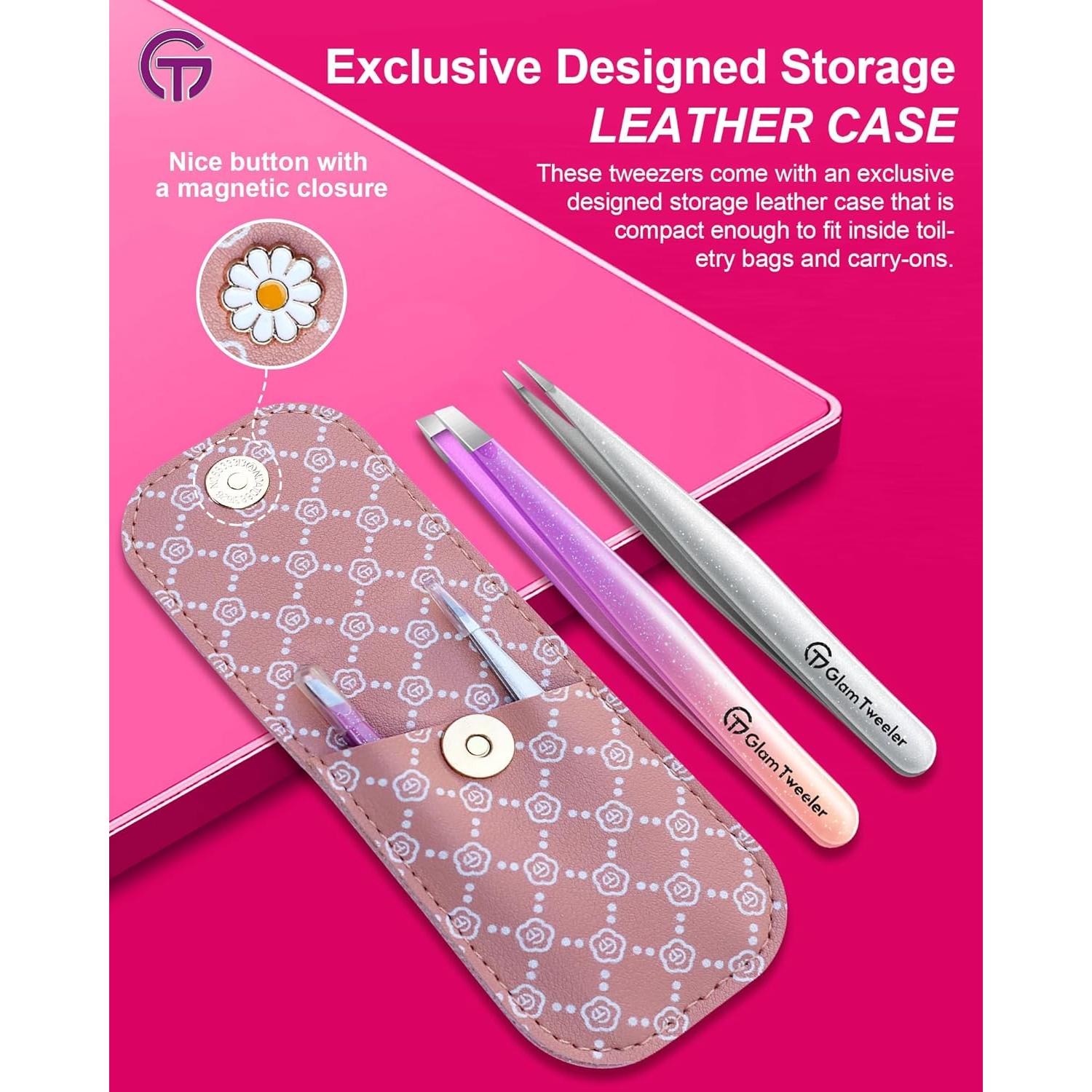 Juego de Pinzas de Precisión GlamTweeler con Estuche - Violeta y Plata
