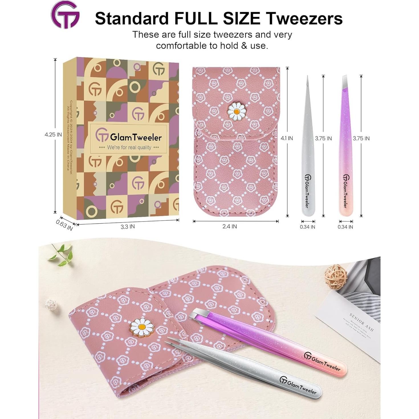 Juego de Pinzas de Precisión GlamTweeler con Estuche - Violeta y Plata