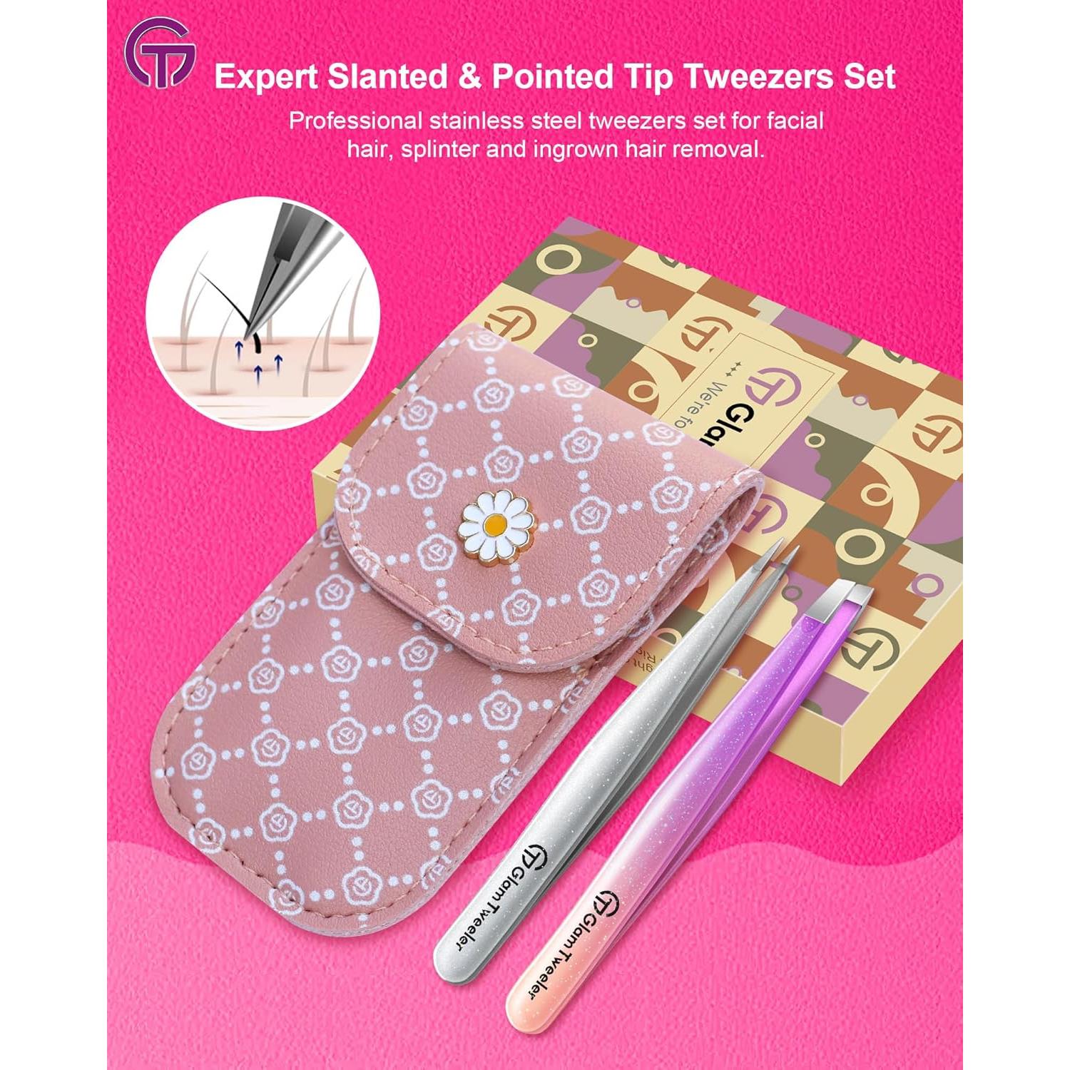 Juego de Pinzas de Precisión GlamTweeler con Estuche - Violeta y Plata