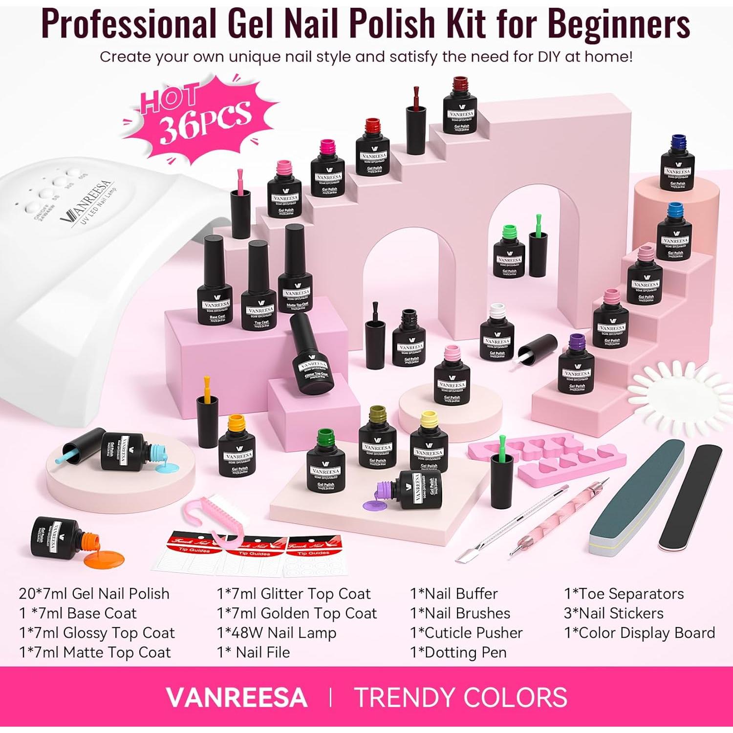 Kit de Esmalte de Uñas en Gel VANREESA 36 Pcs para Principiantes
